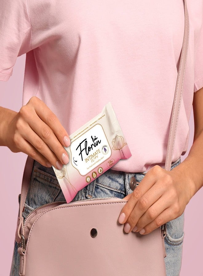 Floren Lavender Intimate Wipes Protects Against Odour, Dryness, Itchiness & Irritation, Balances pH, for Daily Use, Dermatologically Tested (10 Wipes) - Pack of 4 - Image 5